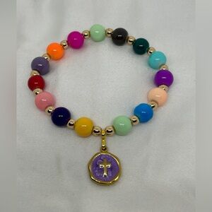 Multicolor Beaded Bracelet with Gold Accents